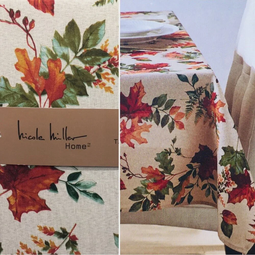 Nicole Miller Vibrant Fall Leaf 60x104 Tablecloth Watercolor Thanksgiving Decor